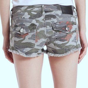 True Religion Joey Camo Floral Cut Off Shorts size 28 frayed hem